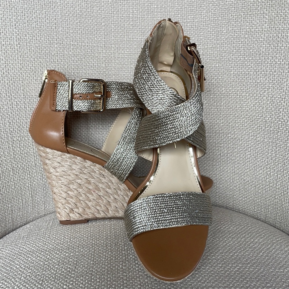 Gold and Brown Espadrille Wedges